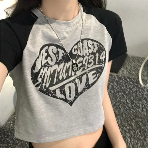 Camiseta de mujer Y2k Crop Top Summer Sexy Manga larga Estampado de letras