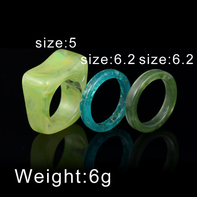 Transparent Resin Acrylic Rings Set for Women Colourful Geometric Square Round Rings Casual Finger Jewelry