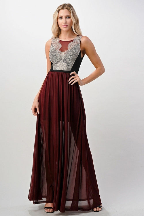 Contrast Lace Overlap Maxi Dress