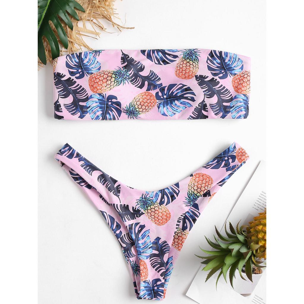 Bandeau Tube Pineapple Printed Swimsuit