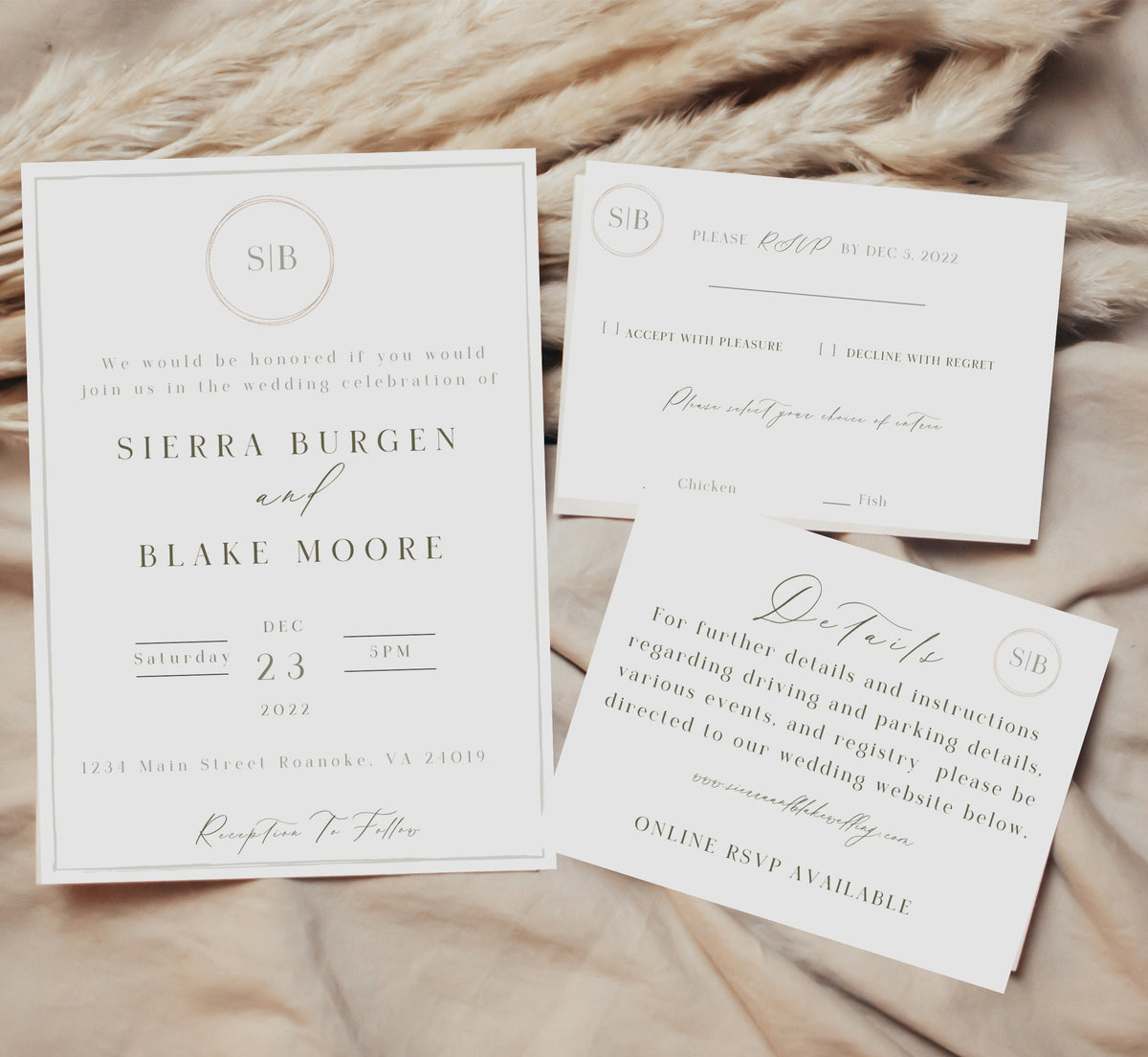 Sierra - minimalistische Hochzeitseinladungssuite Vorlage, Hochzeitseinladungsset, editierbare moderne Hochzeitseinladung, sofortiger Download