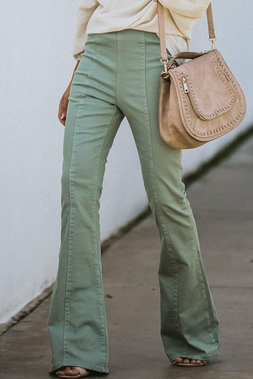 Grüne Bell-Bottom-Jeanshose mit hohem Bund für Damen