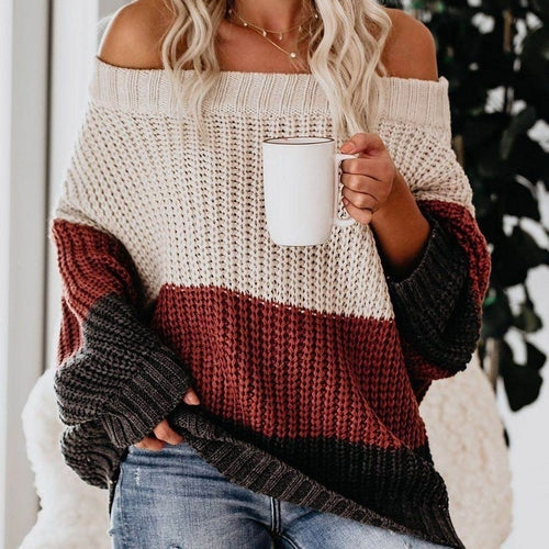 Round Neck Patchwork Color Sweater