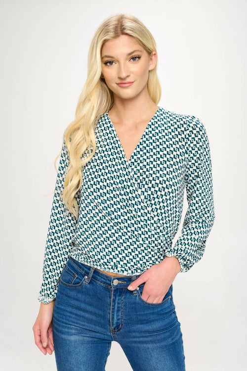 Surplice Wrap Tie Back With Long Sleeve Blouse Top