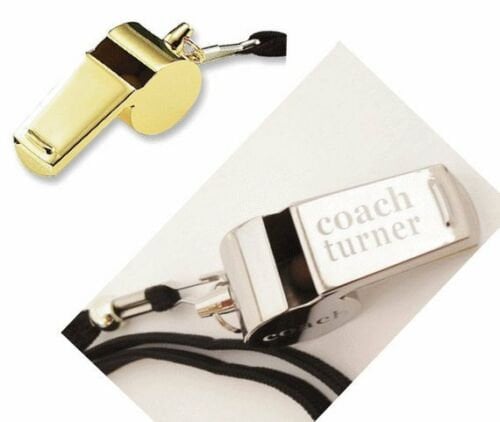Personalised Engraved Stainless Steel or Gold Plated Whistle FREE Gift Box. Great for sports coaches and teachers or Valentines Gift
