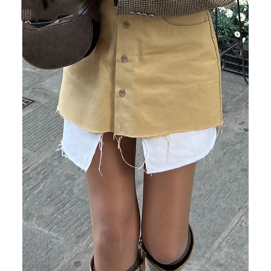 Vintage Buttons Front Short Mini Skirts High Waist Belt Skirt