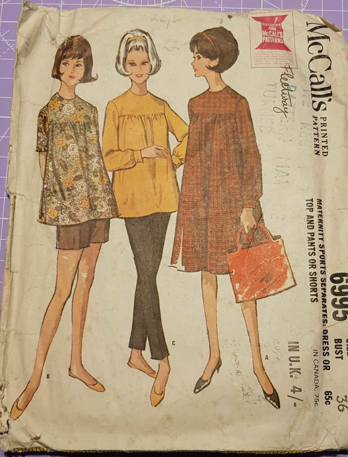 Vintage McCalls Pattern - 6996 - Maternity Sports Separates - Size 16 - Published 1963 - Used