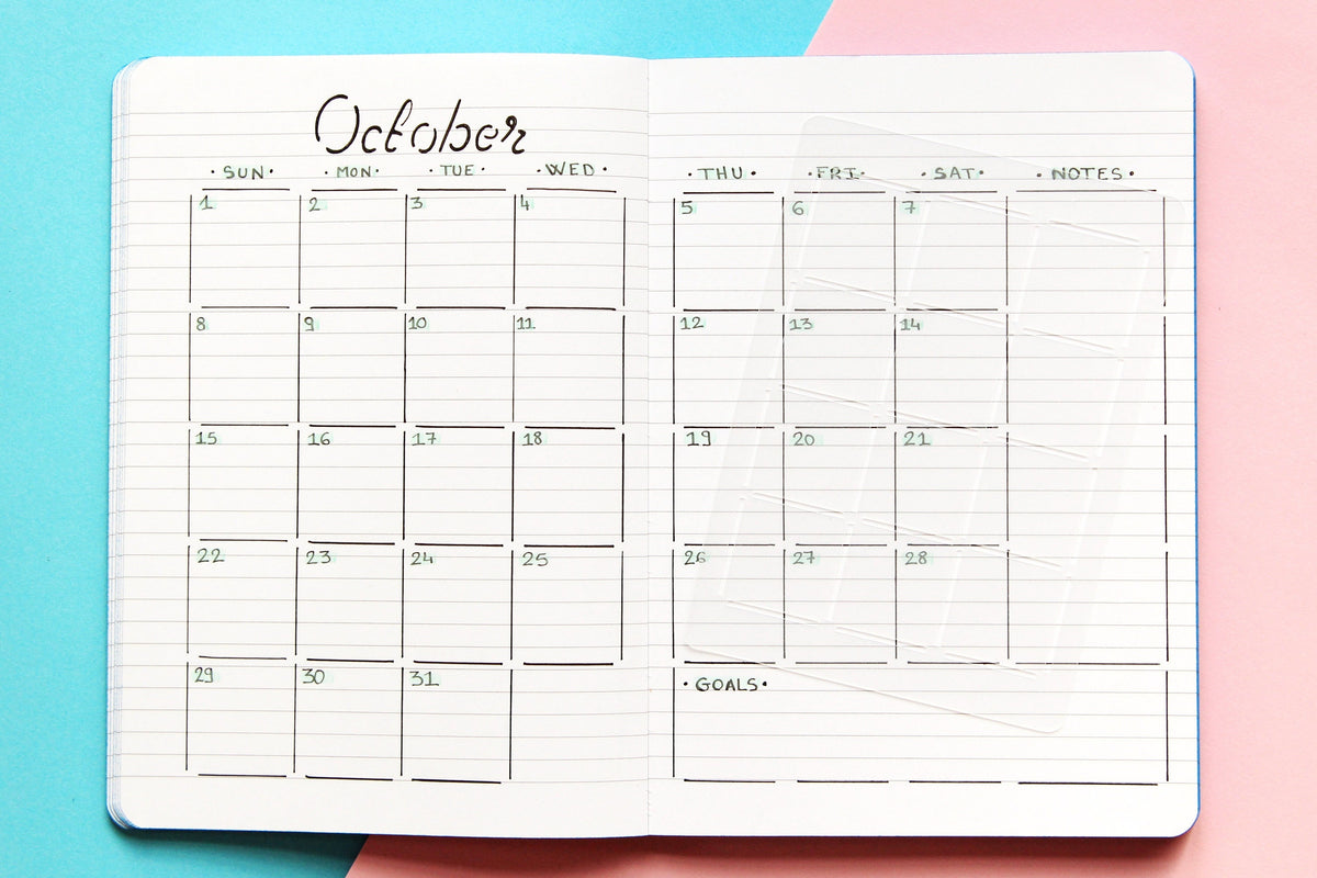 Monthly overview calendar stencil for Bullet journal and planner, Monthly layout stencil, Planner template stencil
