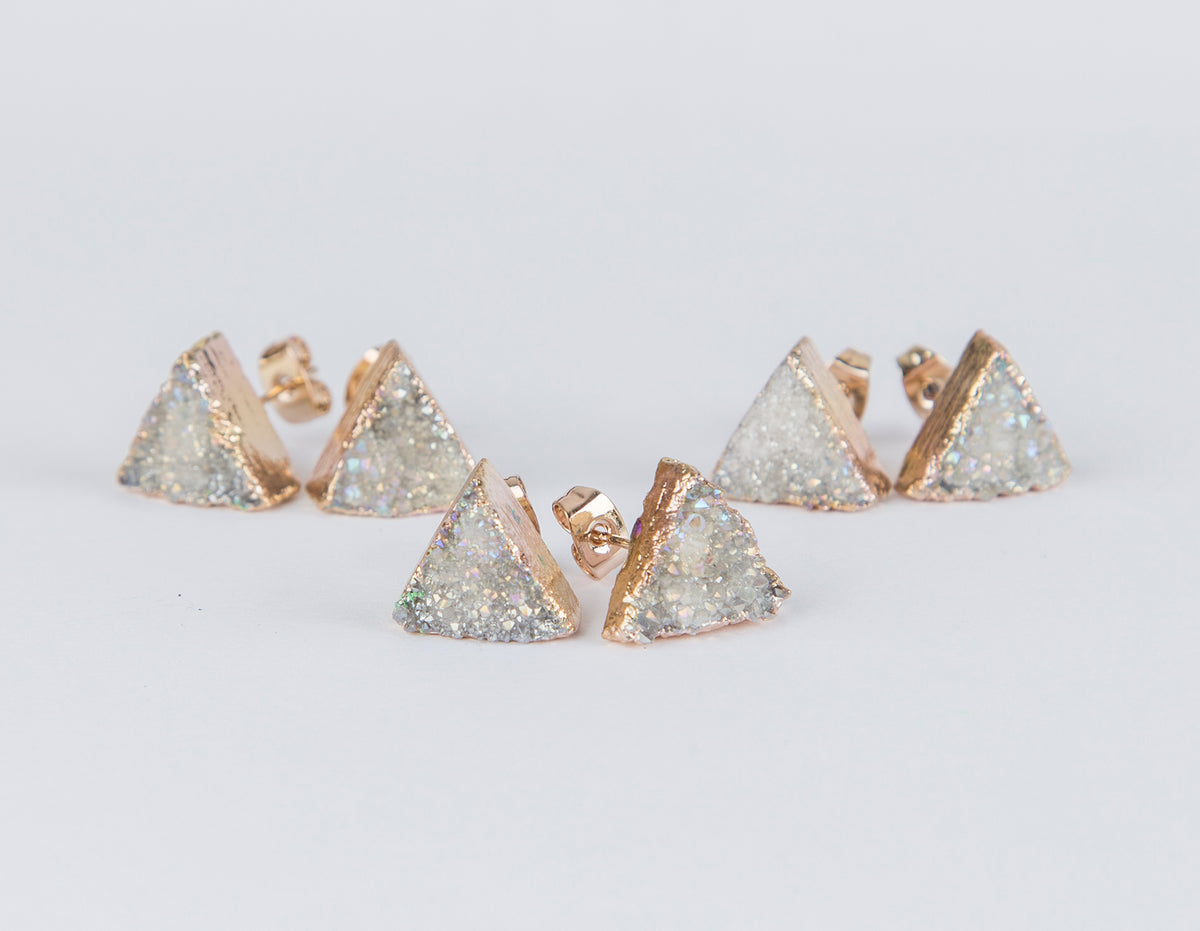 White triangle druzy earrings