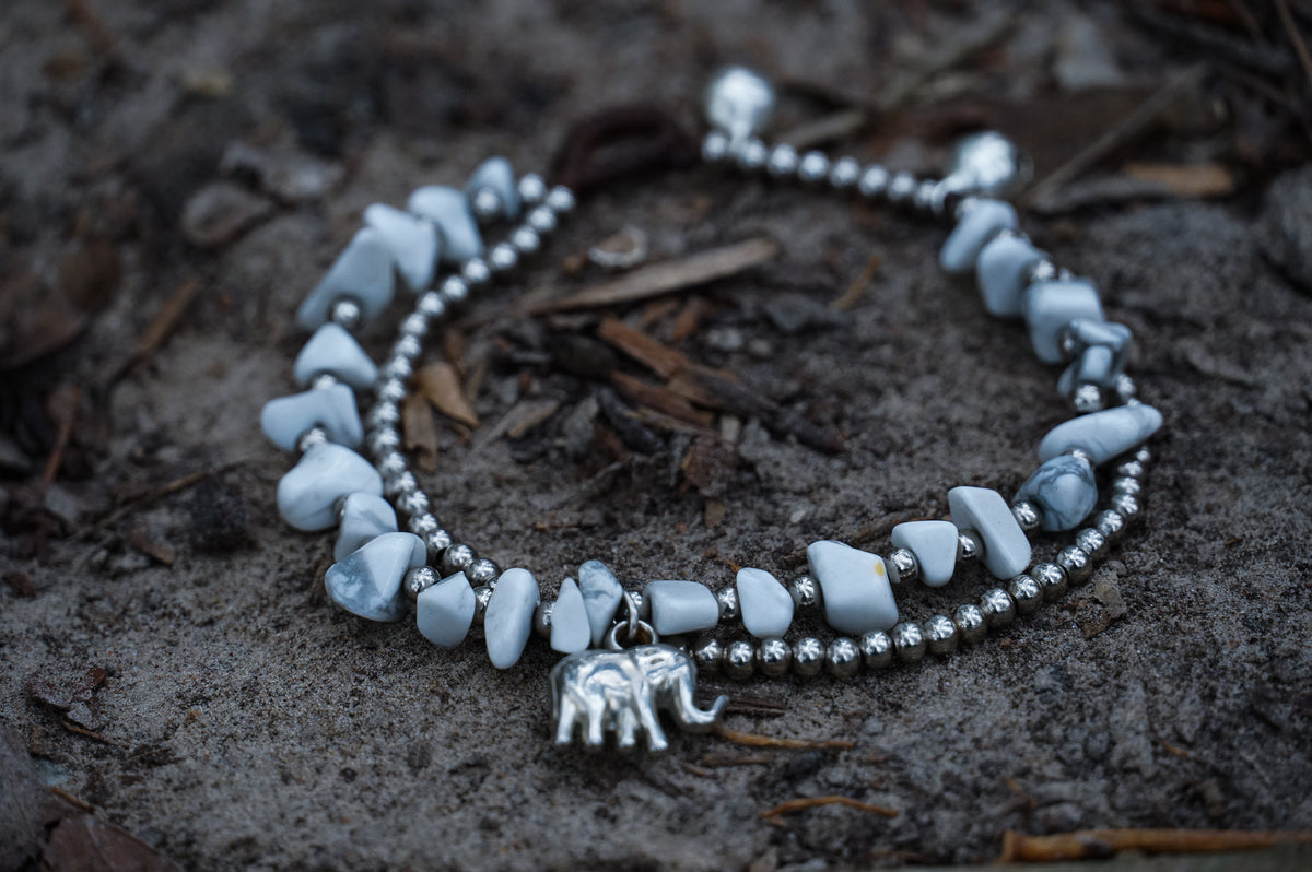 Boho Elephant Silver Stone Bracelets
