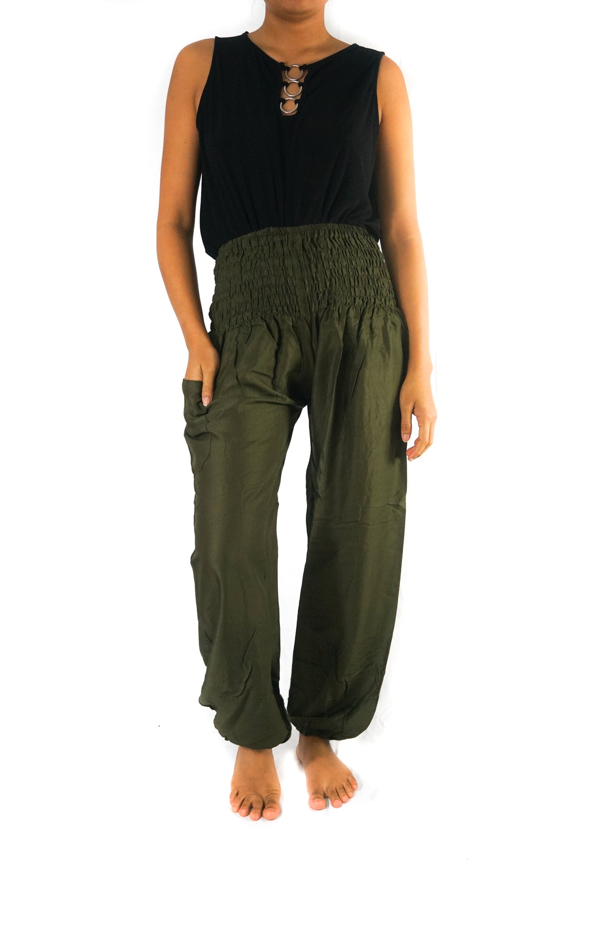 SÓLIDO Verde Mujer Boho Pantalones Hippie Pantalones Yoga