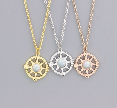 Elegant Compass Pendants With White Opal Charm