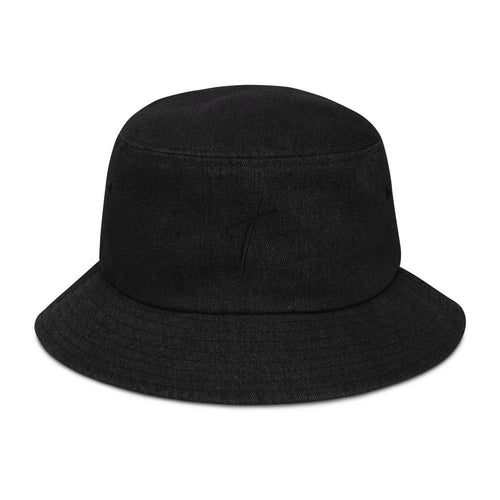 Denim Bucket Hat, Black Embroidered Cross Graphic Hat / Unisex