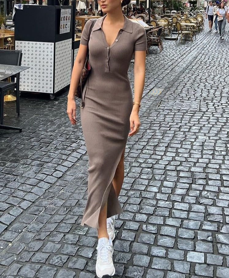 Solid Color Maxi Dress Summer Clothes For Women Elegent Middle collar Single-breasted Dresses Streetwear Party Travel