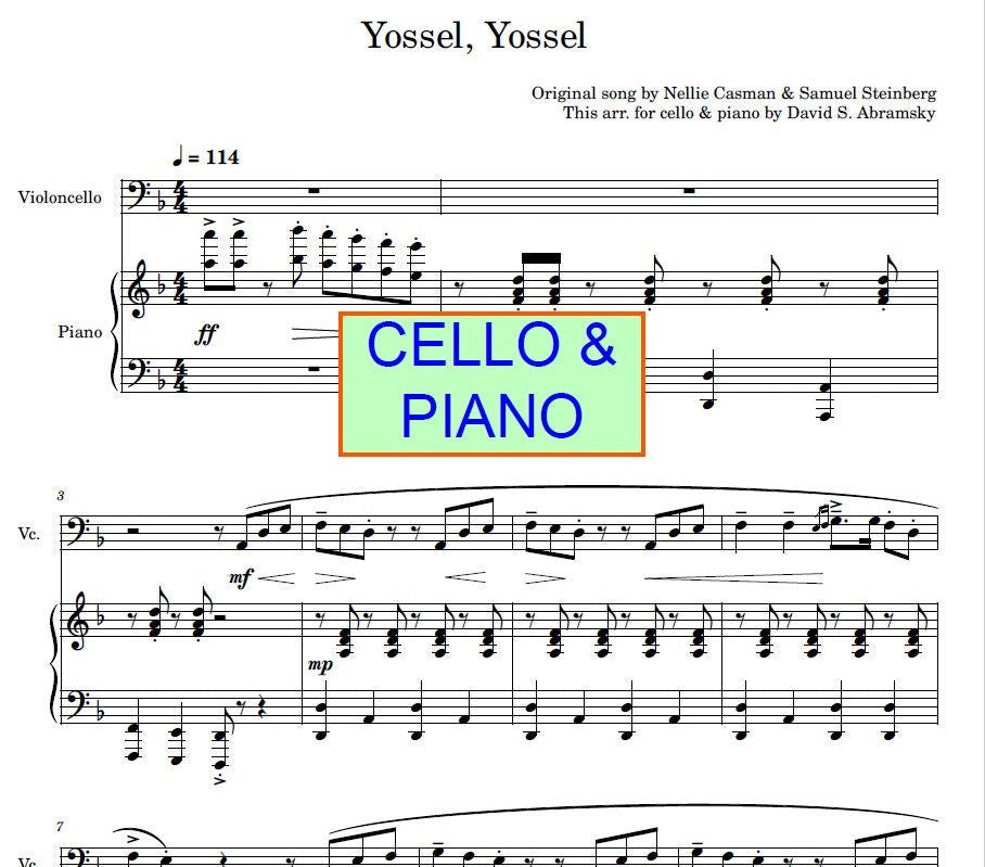 Yossel, Yossel (Bearbeitung für Cello &amp; Klavier von David S. Abramsky)