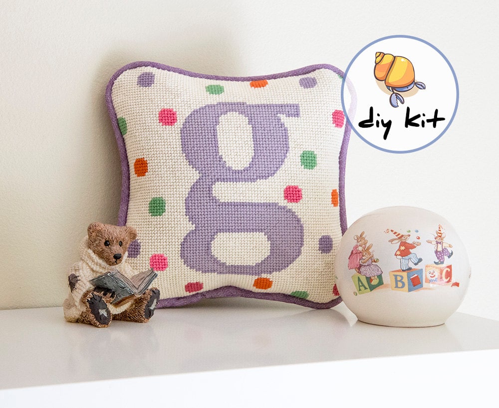 Needlepoint Craft for Beginners, Custom Needlepoint for Baby's room, Starter tapestry kit, nursery initial pillow kit, easy craft kits, 8x8