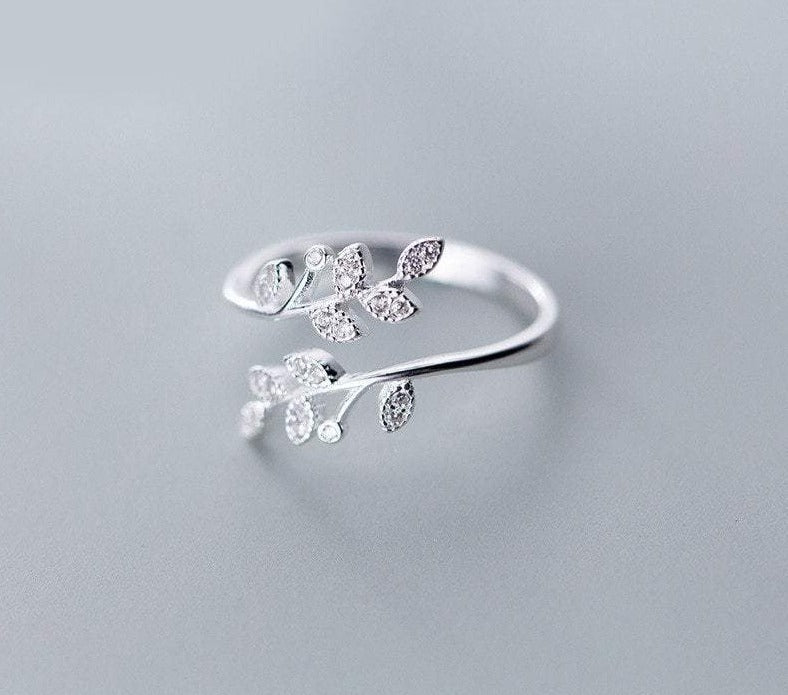 Anillo ajustable, anillo de hojas de plata, anillo abierto, anillo de pila, anillos para mujer, anillo simple de plata, anillo minimalista, anillo de hoja