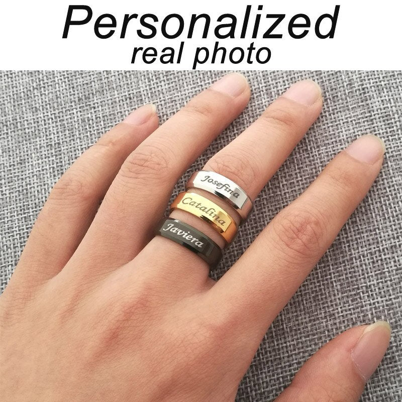 Personalisierter Ring • Personalisierter Edelstahlring • Gravierter Ring für Männer oder Frauen • Edelstahl-Namensring • Schmuck für Mama oder Papa