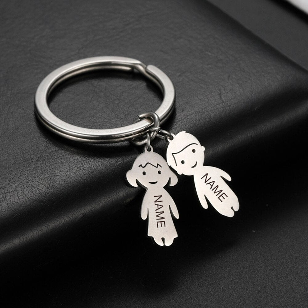 Personalized Children Charm Keychain Sterling Silver Custom Engrave Boy/Girl Charms - BonoGifts