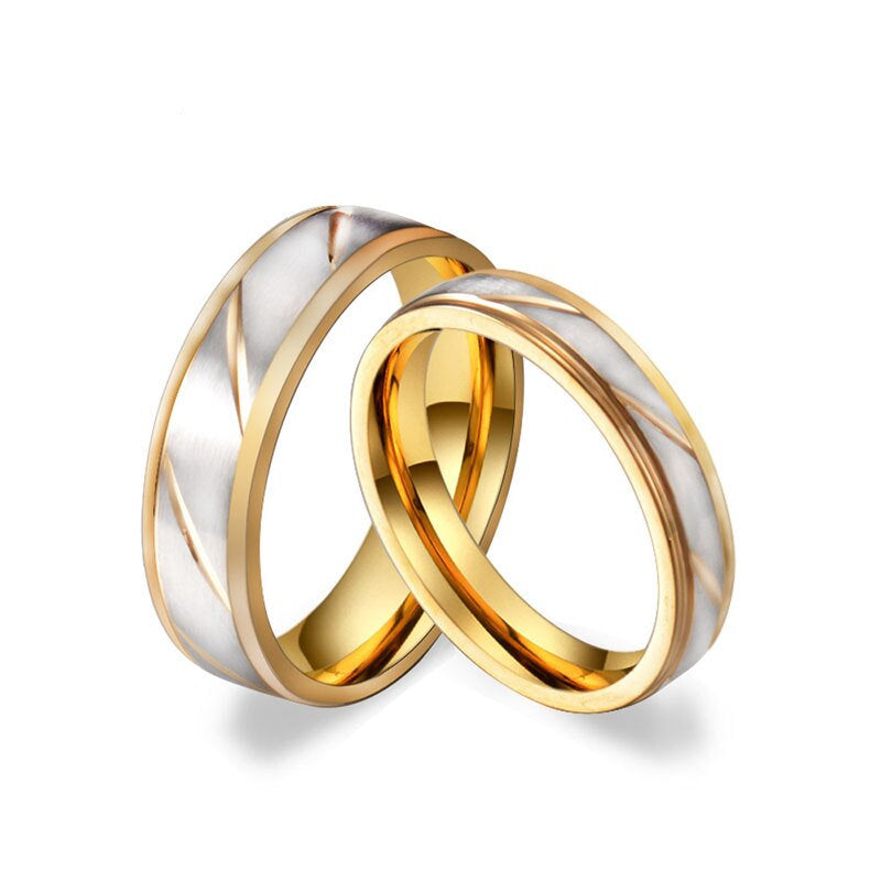 2020 Titanium Steel Engrave name Lovers Couple Rings Gold Wave Pattern Wedding Promise Ring For Women Men Engagement Jewelry gift - BonoGifts