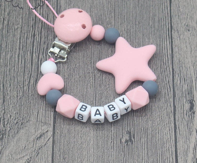 Personalized Name Handmade Pacifier Clips Holder Chain Silicone Pacifier Chains Five Star Baby Teether Teething Chain - BonoGifts