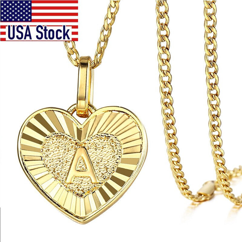 Initial A-Z Letters Necklace Gold Color Heart Shaped Love Charm Alphabet Pendant for Women Girls Unique Name Jewelry Gifts GP419 - BonoGifts