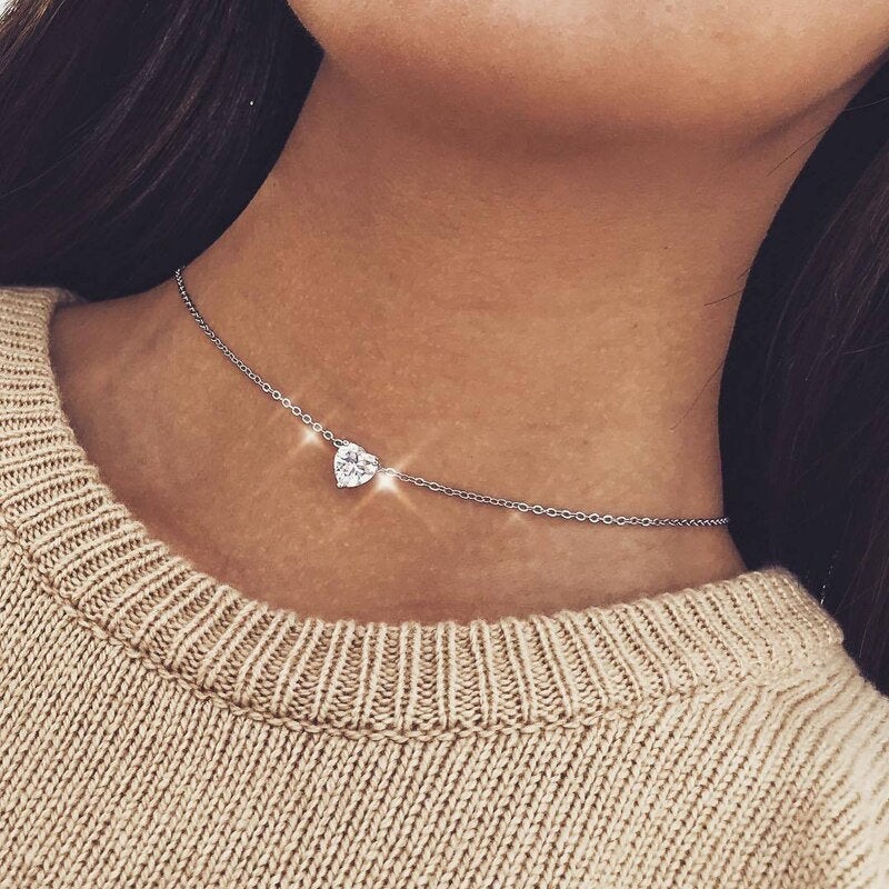 Gold Heart Necklace Love Necklace Dainty Heart Necklace for Girlfriend Silver with Heart Rose Gold Couples Necklace Active