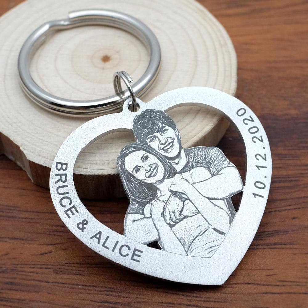 Personalized Keychain,Custom Photo Keychain,Couples Keychain,Picture Keyring,Husband Gift,Gift for Him - BonoGifts