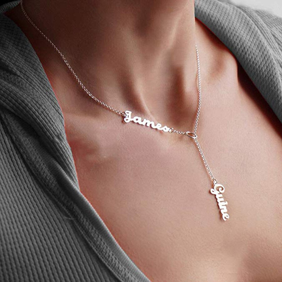 Stainless Steel Personalized Custom Double Names Necklace for Women Jewelry - BonoGifts