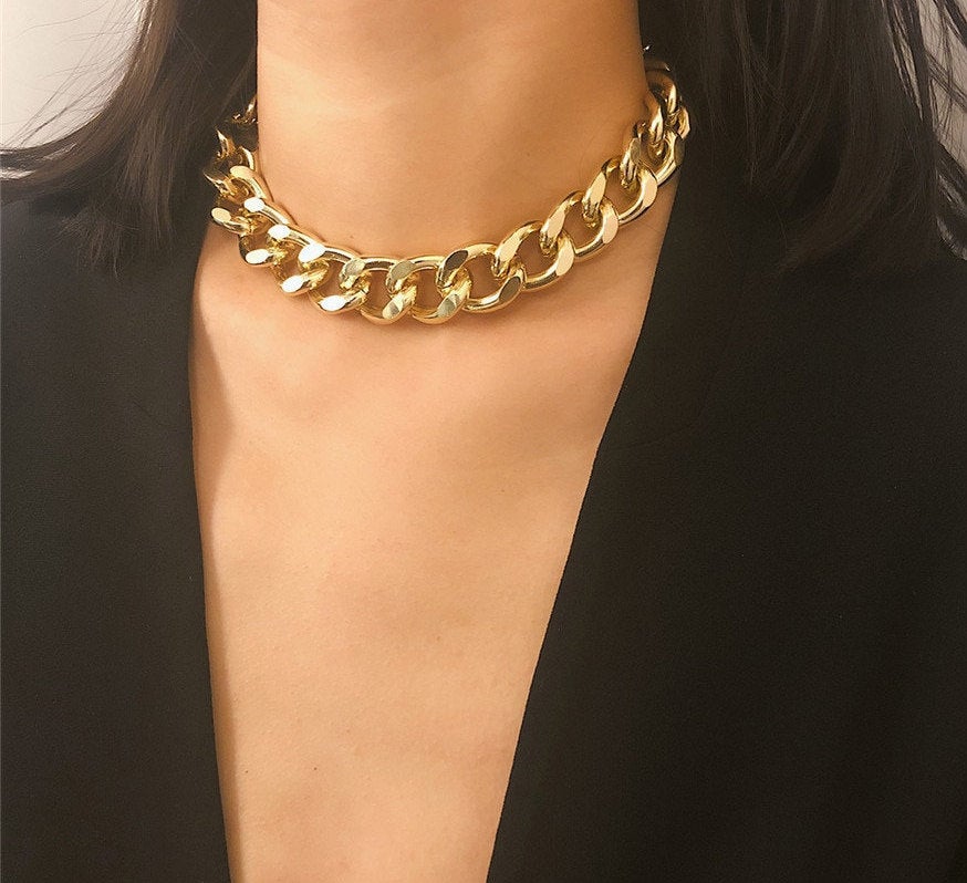Punk Miami Cuban Choker Necklace Collar Statement Hip Hop Big Chunky Aluminum Gold Color Thick Chain Necklace Women Jewelry Elegant choker - BonoGifts
