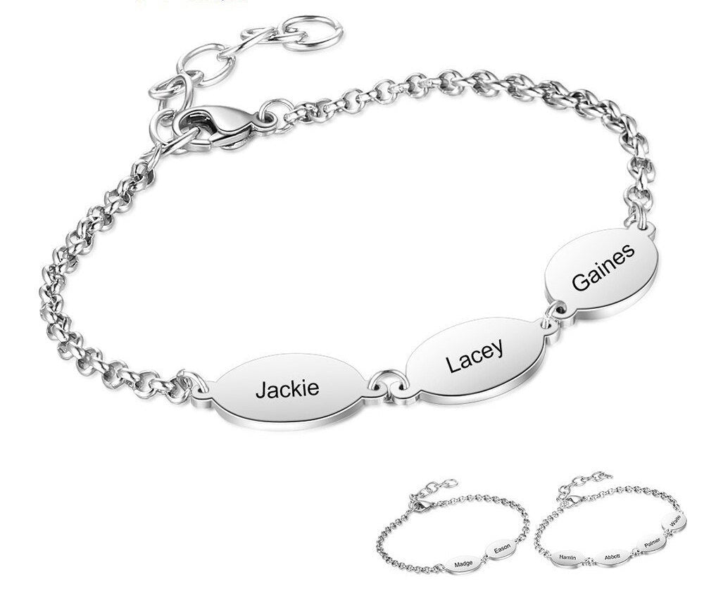 Personalized Oval Design Engraved Chain Bracelets for Couples Custom 2 to 4 Names Stainless Steel Friendship Bracelet | Family | Friendship - BonoGifts