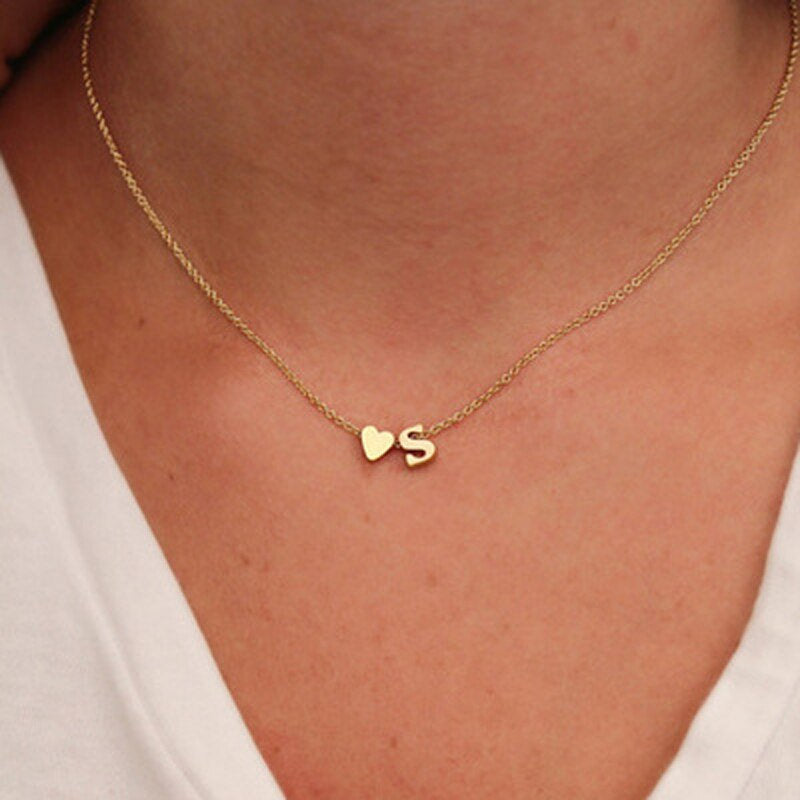 Gold Heart Necklace Love Necklace Dainty Heart Necklace for Girlfriend Silver Initial with Heart Rose Gold Couples Necklace - BonoGifts
