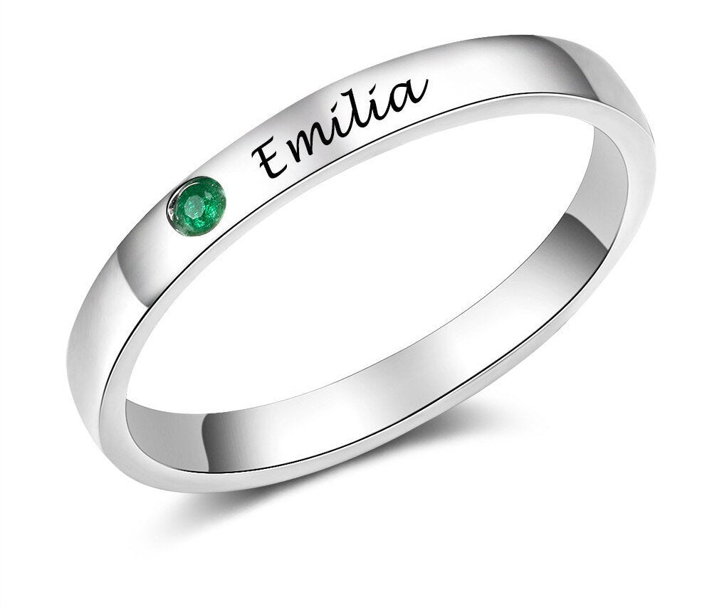 925 Sterling Silver Personalized Name Ring with Birthstone Custom Engraved Rings for Women Fine Jewelry Christmas Gifts - BonoGifts