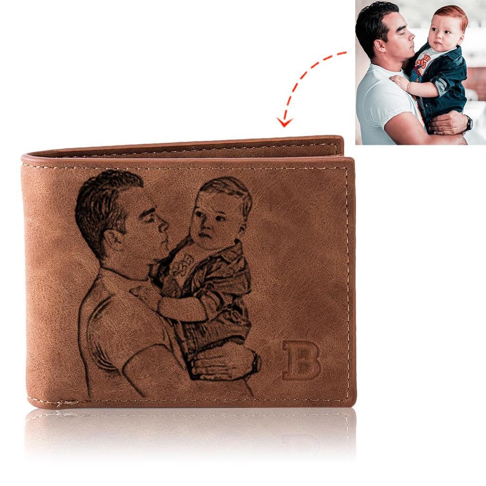 Photo Wallet Men Retro Customize Multifunction Short Pu Leather Bifold Customized Picture Carving Text Purse Father's Day Gift - BonoGifts