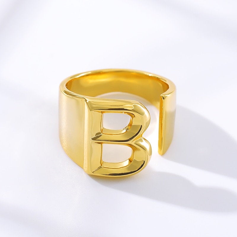 Chunky Initial Ring | Gold Initial Ring | Initial Alphabet Letter Ring | Adjustable Opening Ring | Trendy A-Z Letter Ring |Personalised Ring