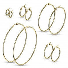 Ohrringe aus Edelstahl - glänzende Kreise in Goldfarbe Runde Ohrringe aus 316L-Stahl mit französischem Verschluss - glänzende Kreise