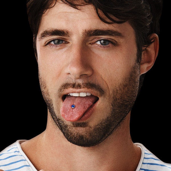 Piercing alla lingua - occhio colorato con pupilla nera, smalto chiaro