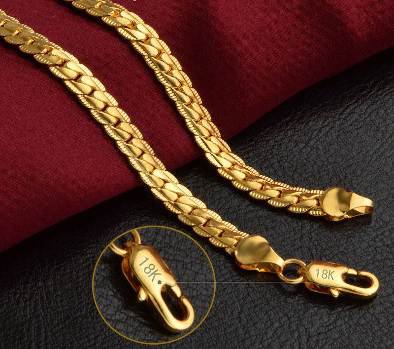 Collar de plata de ley 925 | Collar para boda | Cadena lateral completa de oro de 18 quilates de 5 mm | Collar de cadena unisex | Regalo de la joyería de la boda del partido