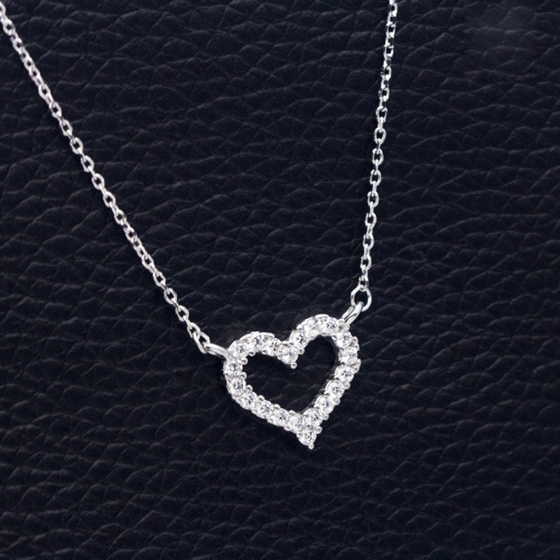 Silver Heart Necklace | Heart Charm Necklaces | Sterling Silver chain necklace | Cubic Zirconia Heart Necklace | Heart Pendant Necklace - BonoGifts