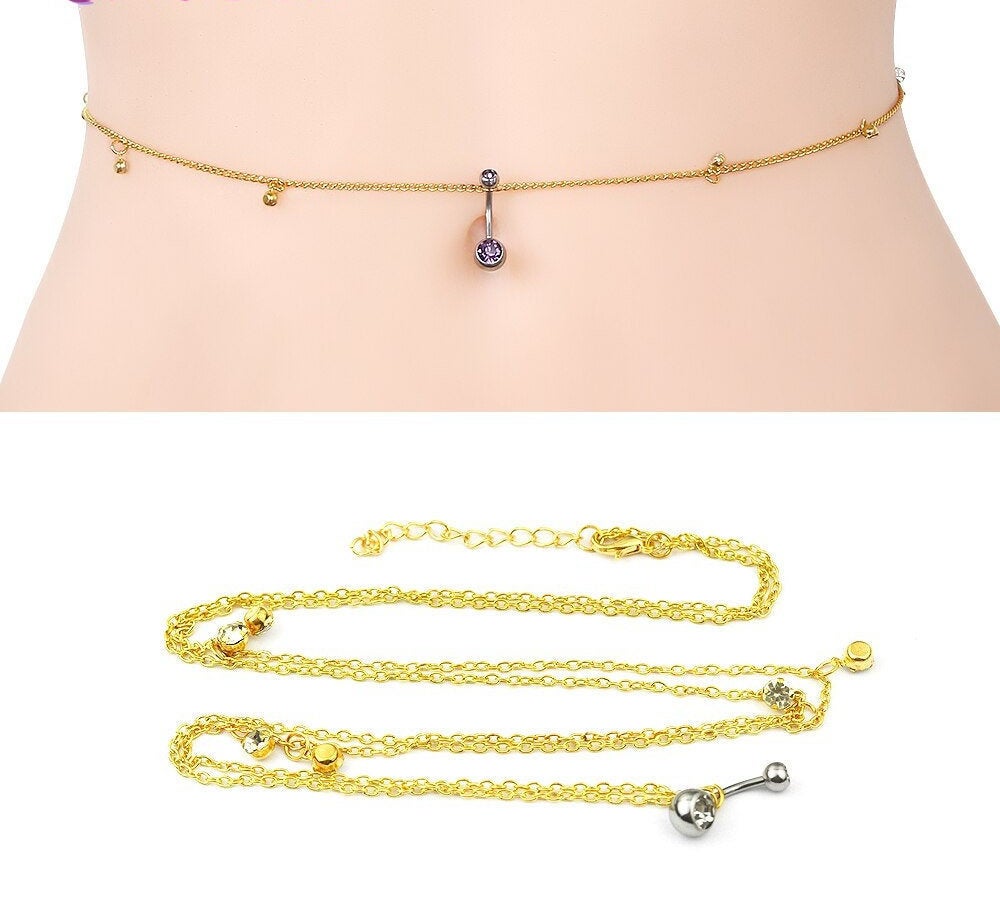Women Sexy Rhinestone Dangle Belly Button Chain Navel Piercing Ring Body Jewelry Waist Chain Button Puncture Jewelry Onlyfans Tiktok Insta - BonoGifts