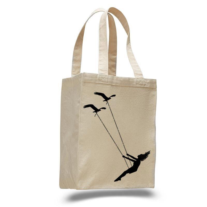 Fliegende Vogelschaukel - natürliche Einkaufstasche aus Baumwollleinen