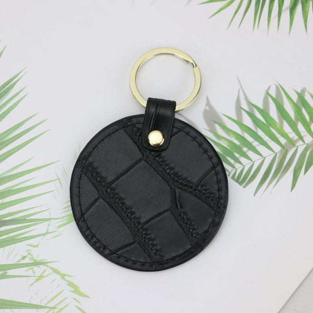 Free Customed Initials Letters Crocodile Pattern Or Saffiano Leather Round Key Chain Key Ring Key Wallet