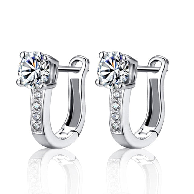 CZ Stud Earrings | Sterling Silver U Shape Hoop Studs Zircon Earrings | Crystal Earrings | Korean Style Earring | Women Engagement Earring