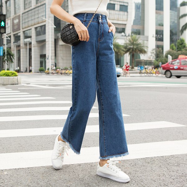 Frauen-Jeans | Damen-Denim-Jeans | Jeans mit hoher Taille | Knöchellange Jeans | Streetwear-Jeans | Blaue Denim-Jeans | Lässige Jeans | Jeans mit weitem Bein