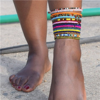 10 unids/set de tobilleras con cuentas hechas a mano de colores aleatorios para mujer, tobillera colorida ajustable, pulsera en la pierna, joyería para pies 