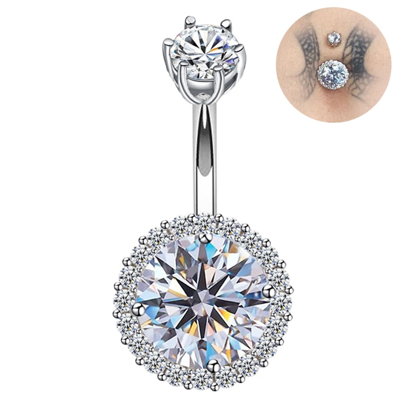 925 sterling silver belly ring cubic zircon belly bar  Navel Piercings Jewelry