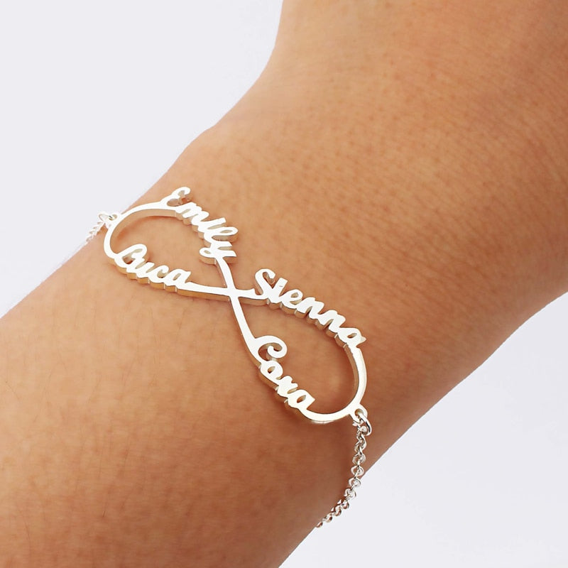Stainless Steel Infinity Name Bracelet Femme Silver Color Custom Jewelry Personalized Heart Infinity Nameplate Charm Bracelet