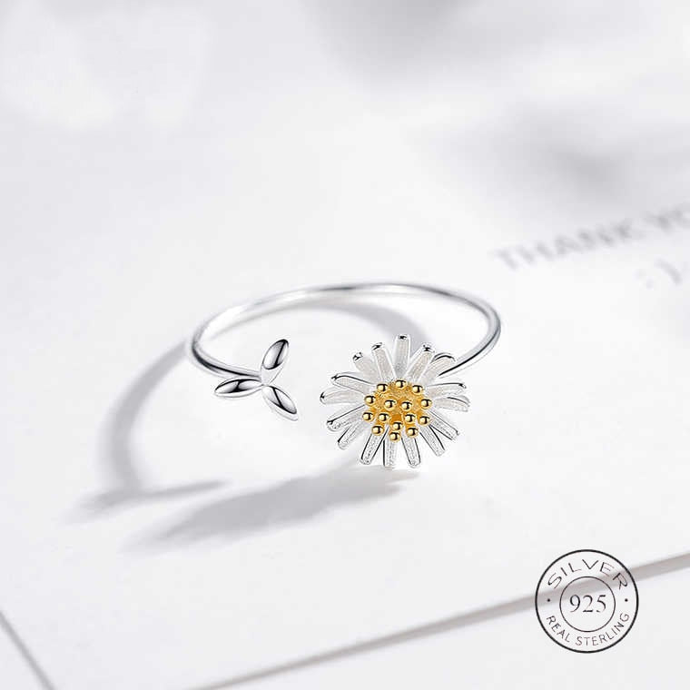 100% 925 Sterling Silver Twisted Daisy Flower Female Finger Rings for Women Wedding Silver Jewelry ring
