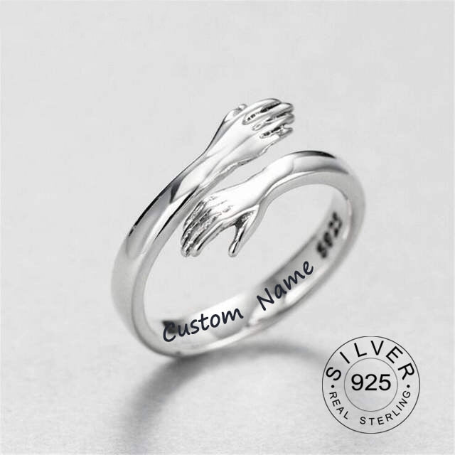 Anillo de plata de ley 925 personalizado | manos de amor | anillo personalizado | regalos para parejas | anillo de amistad | Anillo de abrazo