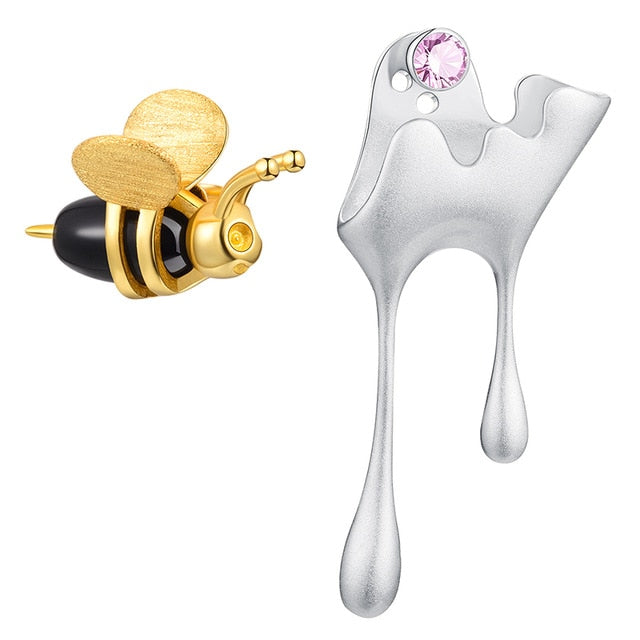 Honey Bee Stud Earrings | 18K Gold Bee And Dripping Honey Studs | Asymmetric Stud | Gold Bee Studs | Tiny Bee Earrings | Honey Lover Studs
